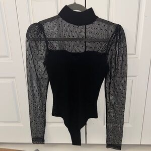 Elegant Black Sheer Sleeve Women's bodysuit